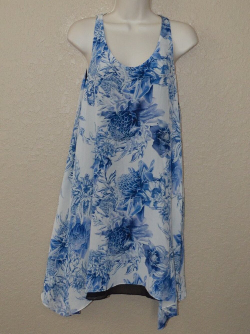 Sz S Barbara Bui Blue White Print Sleeveless Asymmetrical Dress